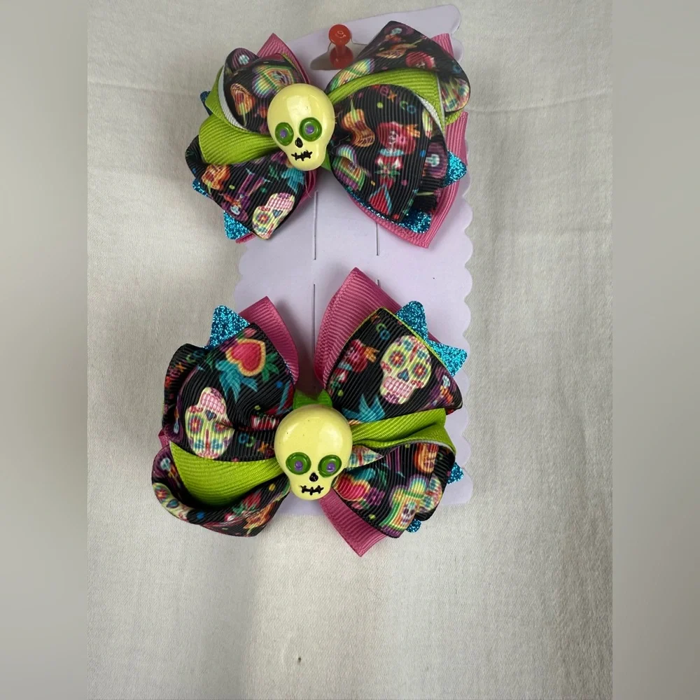 HandMade Colorful Skull Hair Bows for Kids